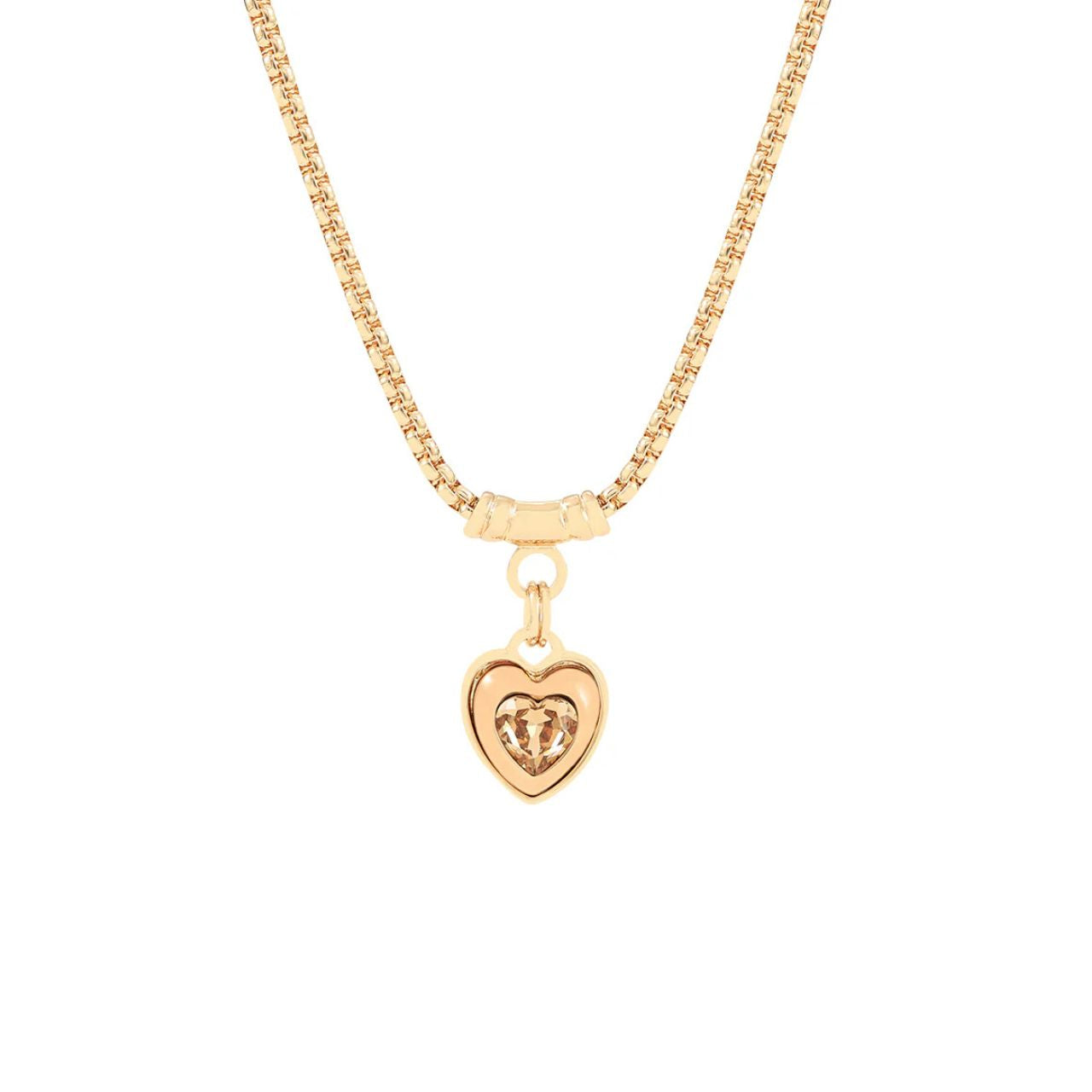Elegant necklace with chunky heart drop embellished with golden shadow crystal.