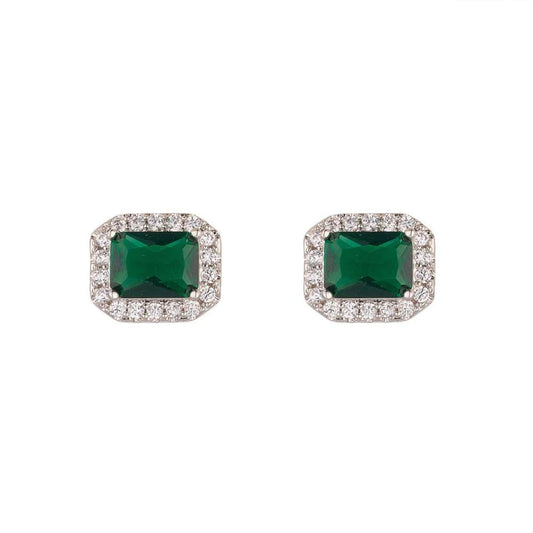 Classic Style Horizontal Emerald Earrings by Knight & Day  The Knight & Day Horizontal Emerald Earrings are the perfect complement to any outfit. Crafted with great attention to detail and impeccable quality, these classic style earrings will instantly amplify any ensemble. Sparkling CZ emeralds are the perfect touch to any jewel collection.