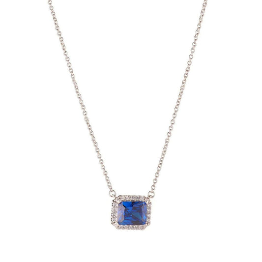 Silver Plated Horizontal Sapphire Pendant by Knight & Day  This beautiful silver plated pendant by Knight & Day is the perfect accessory. Its horizontal Sapphire design adds a touch of luxury to any look. Showcase your sophistication with this luxe statement piece.