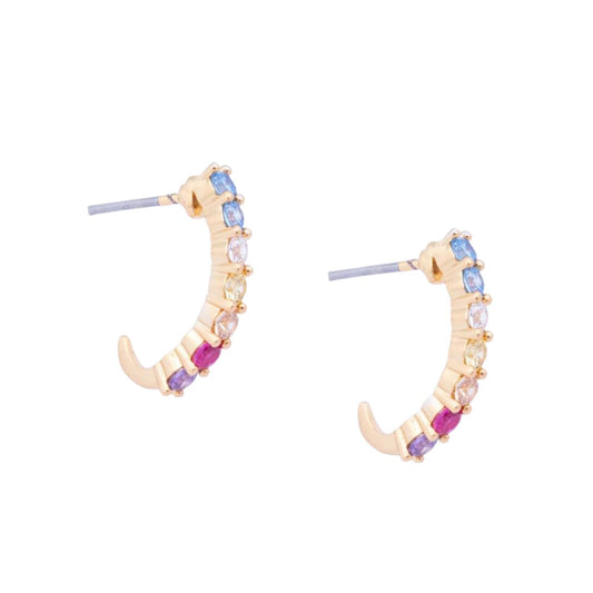 Yellow Gold Multi Colour Earrings by Knight & Day  Stud earrings with beautiful multi colour CZ stones. Gold plating. Length 42 + 5 cm extension.