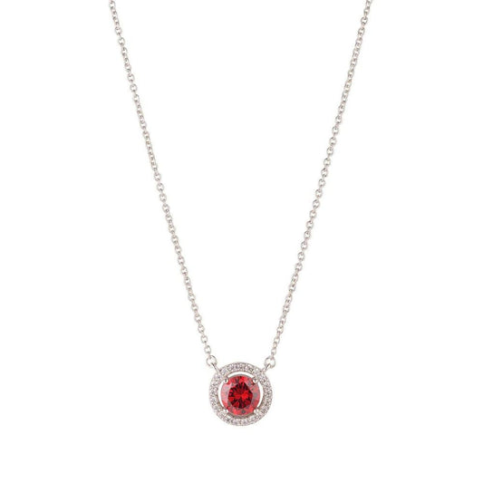 Silver Plated Round Garnet Necklace by Knight & Day  This timeless piece from Knight & Day features a silver-plated garnet pendant with a classic round styling.