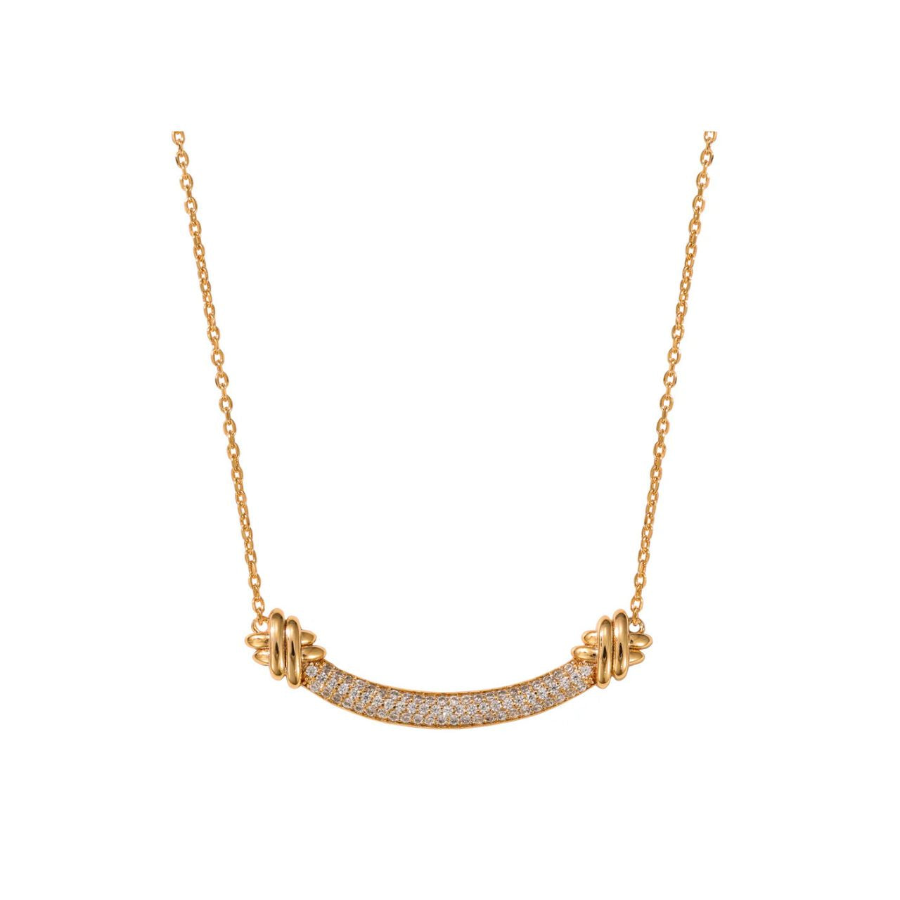 Beautiful crystal encrusted bar embellished with criss cross gold pattern. Length 40 + 5cm extension. 18k gold plated.