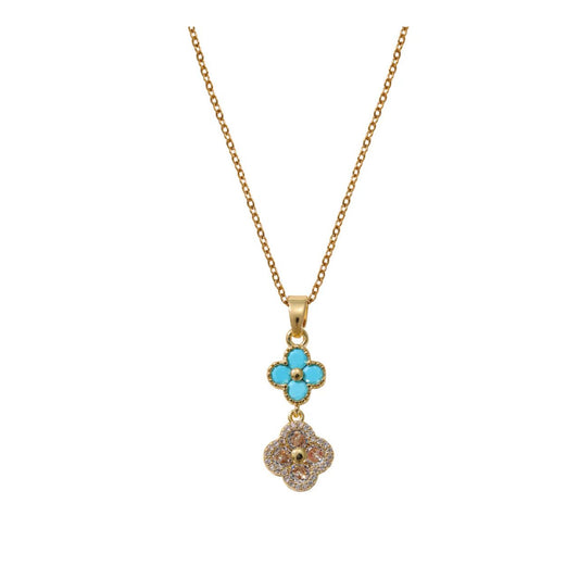 Pretty turquoise & crystal clover drops on fine chain.