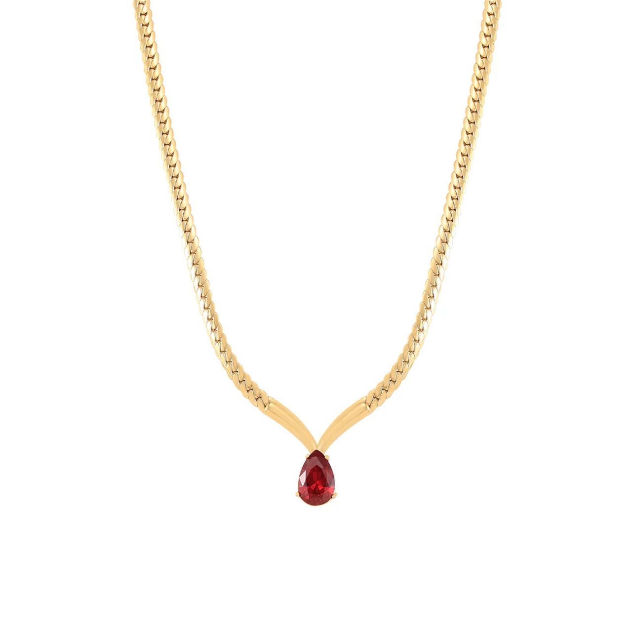 Elegant necklace with ruby crystal teardrop centre piece.