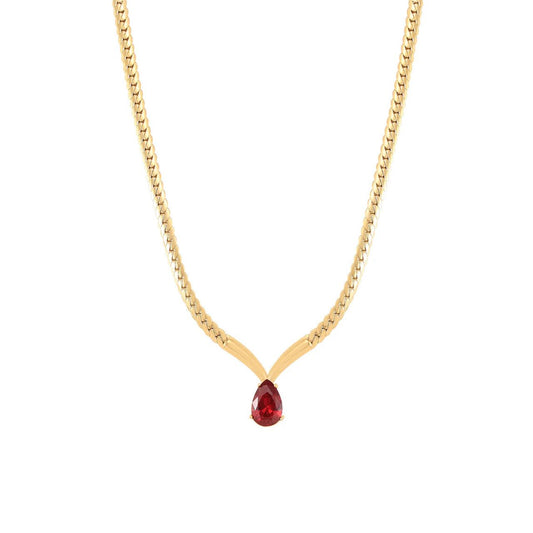 Elegant necklace with ruby crystal teardrop centre piece.