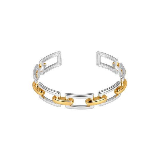 Beautiful bangle with silver plated rectangular elements and gold plated links embracing the trend for mixed tones.