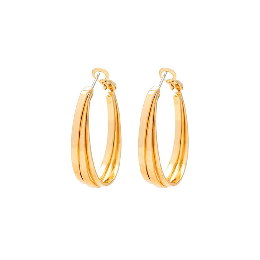 Contemporary style oval hoops with post & clip fastening. Gold plating. Length 3.5cm.