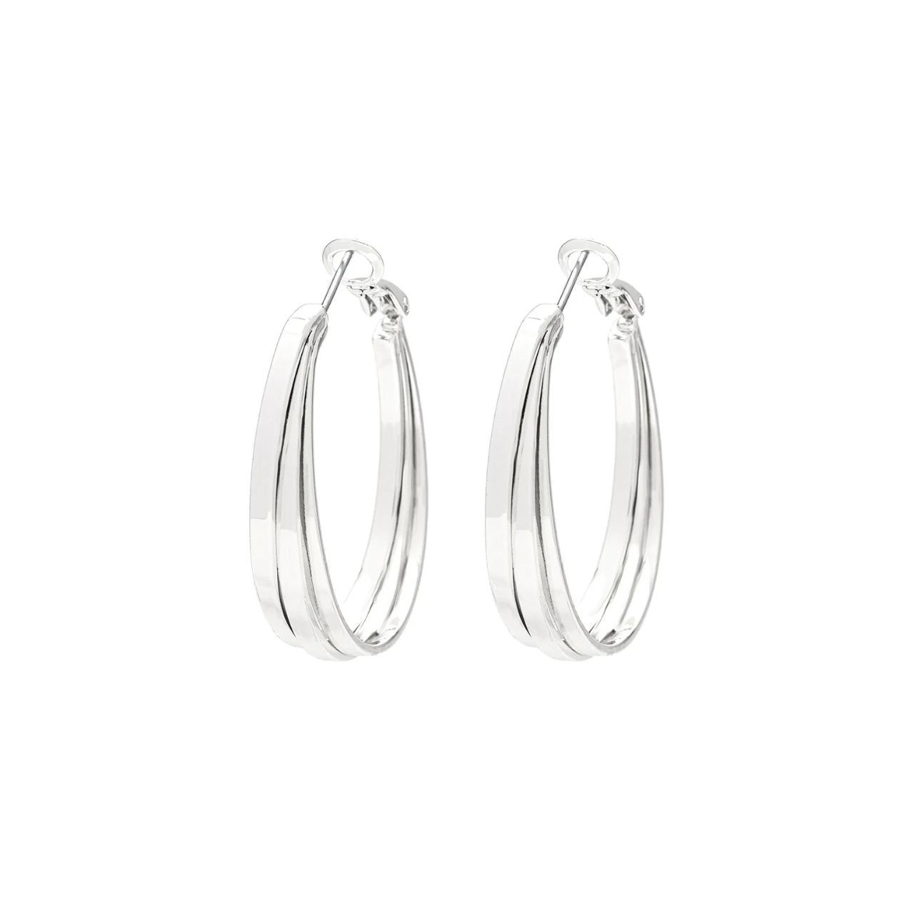 Contemporary style oval hoops with post & clip fastening. Silver plating. Length 3.5cm.