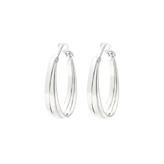 Contemporary style oval hoops with post & clip fastening. Silver plating. Length 3.5cm.