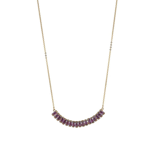 Beautiful necklace of amethyst CZ stones with gold plated chain.