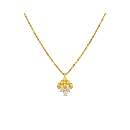 Delicate and refined, the Aubrey Necklace features a fine trellis-style design for an effortlessly elegant finish. Crafted with 18 carat brushed gold plating, it's subtle texture adds warmth and sophistication while maintaining a beautifully understated look.