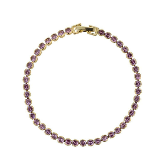 Dakota Amethyst Tennis Bracelet by Knight & Day  Add a touch of elegance to your look with the Knight & Day Dakota Amethyst Tennis Bracelet. This timeless piece of jewellery is crafted with exquisite CZ amethyst stones, set in a chic setting. Perfect for adding an extra sparkle to any outfit.