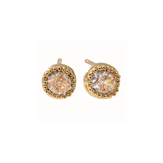 Beautiful solitaire earrings with CZ stone & gold plating. Post fastening.