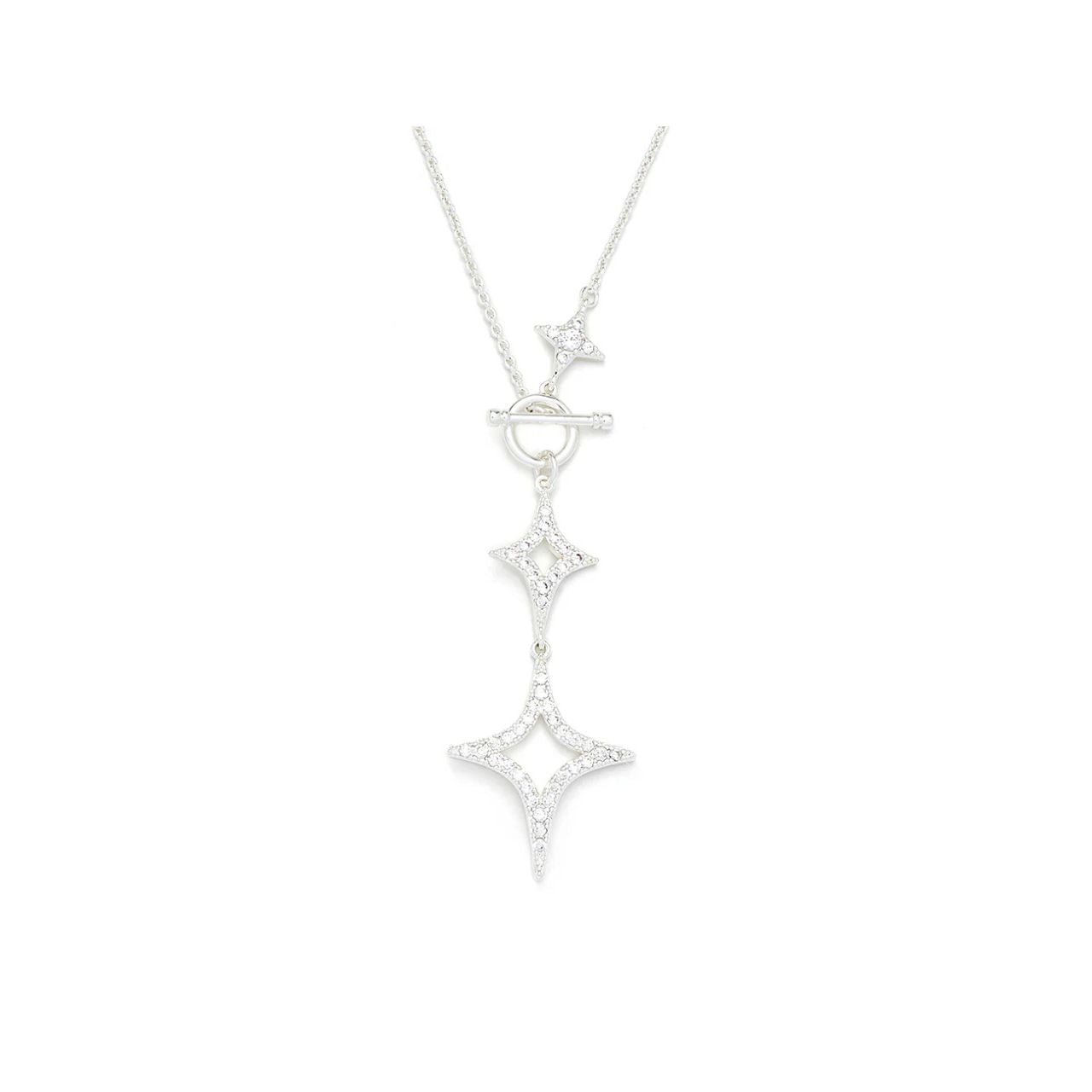 Glamorous necklace with descending diamond shapes embellished with tiny CZ stones.