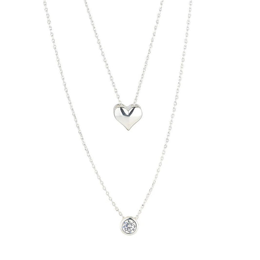 Set of two necklace with chains threaded through a beautiful heart shape &amp; a CZ solitaire.