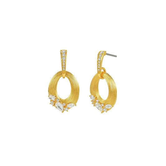 Elegant and effortlessly refined, the Eliana Earrings feature a beautifully brushed 18 carat gold-plated finish, complemented by delicate CZ stone embellishments for a subtle touch of sparkle.