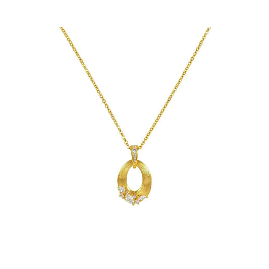 The Eliana Necklace features a delicate design plated in brushed 18 carat gold and beautifully embellished with sparkling CZ stones. The subtle brushed finish adds a sophisticated touch, while the CZ detailing brings just the right amount of brilliance.