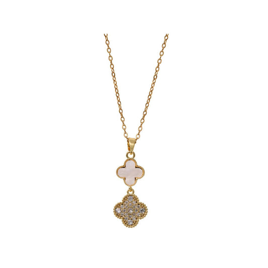 Delicate white and crystal clover pendant suspended on a fine chain. The charming four-leaf design catches the light beautifully, making it perfect for everyday wear or special occasions.