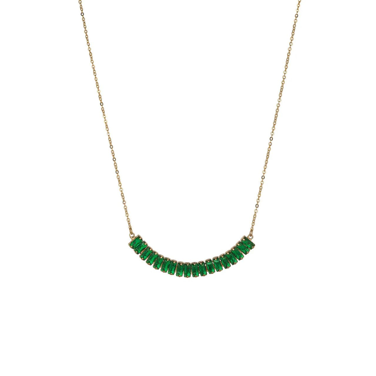 Beautiful necklace of emerald CZ stones with gold plated chain. Lobster claw fastening. Length 42 + 5cm extension.