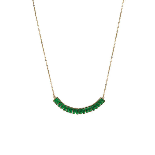 Beautiful necklace of emerald CZ stones with gold plated chain. Lobster claw fastening. Length 42 + 5cm extension.