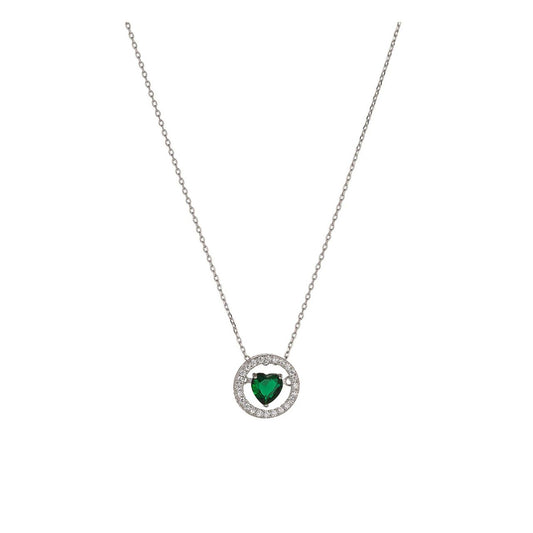 Beautiful emerald heart suspended on axis within crystal encrusted ring.
