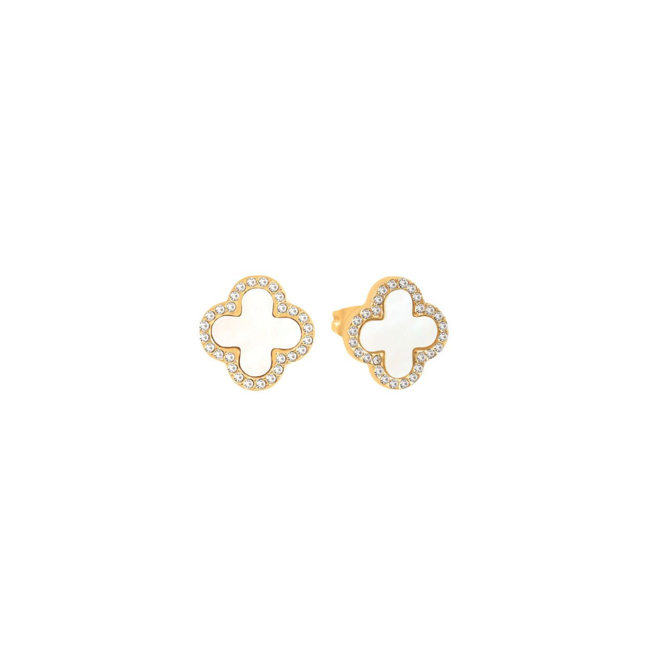 Clover shape stud embellished with shell pearl & crystal.