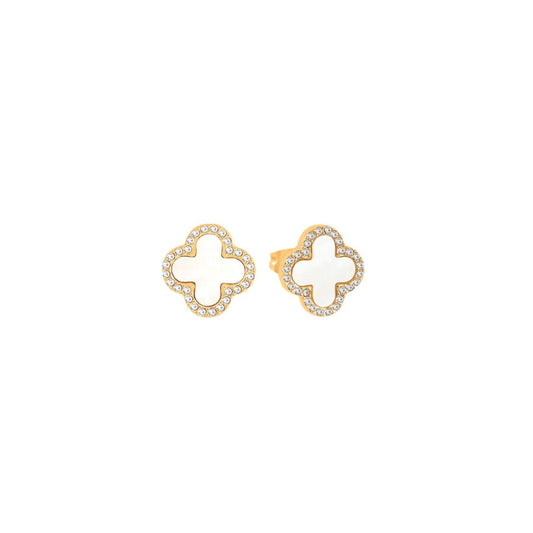 Clover shape stud embellished with shell pearl & crystal.