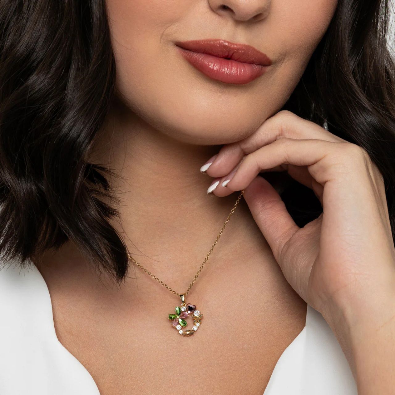 Exquisite mix of colour combined in this 'floral bouquet' pendant. Length 41 + 5cm extension. Gold plating.