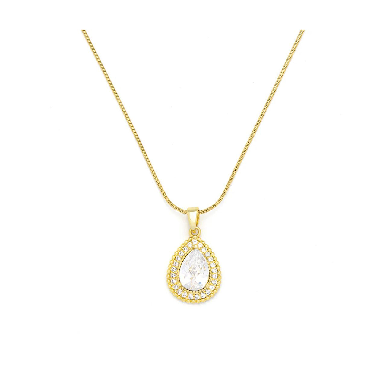 Beautiful crystal teardrop embellished with CZ stones. Length 41 + 5cm extension. Gold plating.