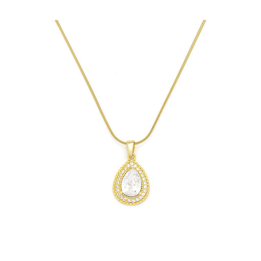 Beautiful crystal teardrop embellished with CZ stones. Length 41 + 5cm extension. Gold plating.