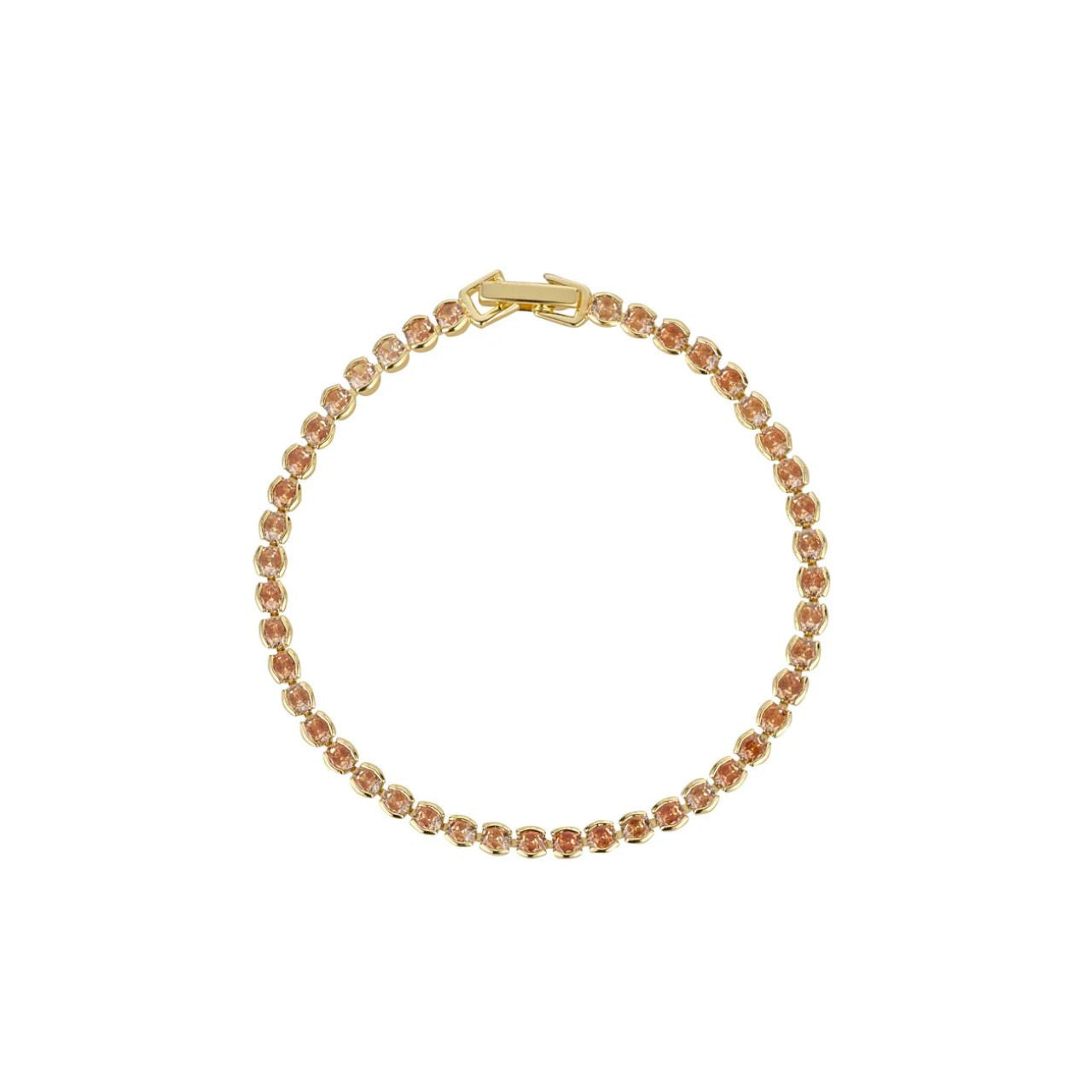 Miniature gold plated tennis bracelet with Champagne CZ stones. Elegant when worn alone and ideal for layering with watch or other bracelets.
