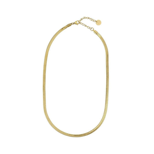4mm flat snake chain with 18k gold plating. Length 40 + 5cm extension. Ideal for layering. 18k gold plating.