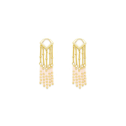 Beautiful drop earrings with peach tone, semi precious stones. Post & clip fastening. Gold plating.