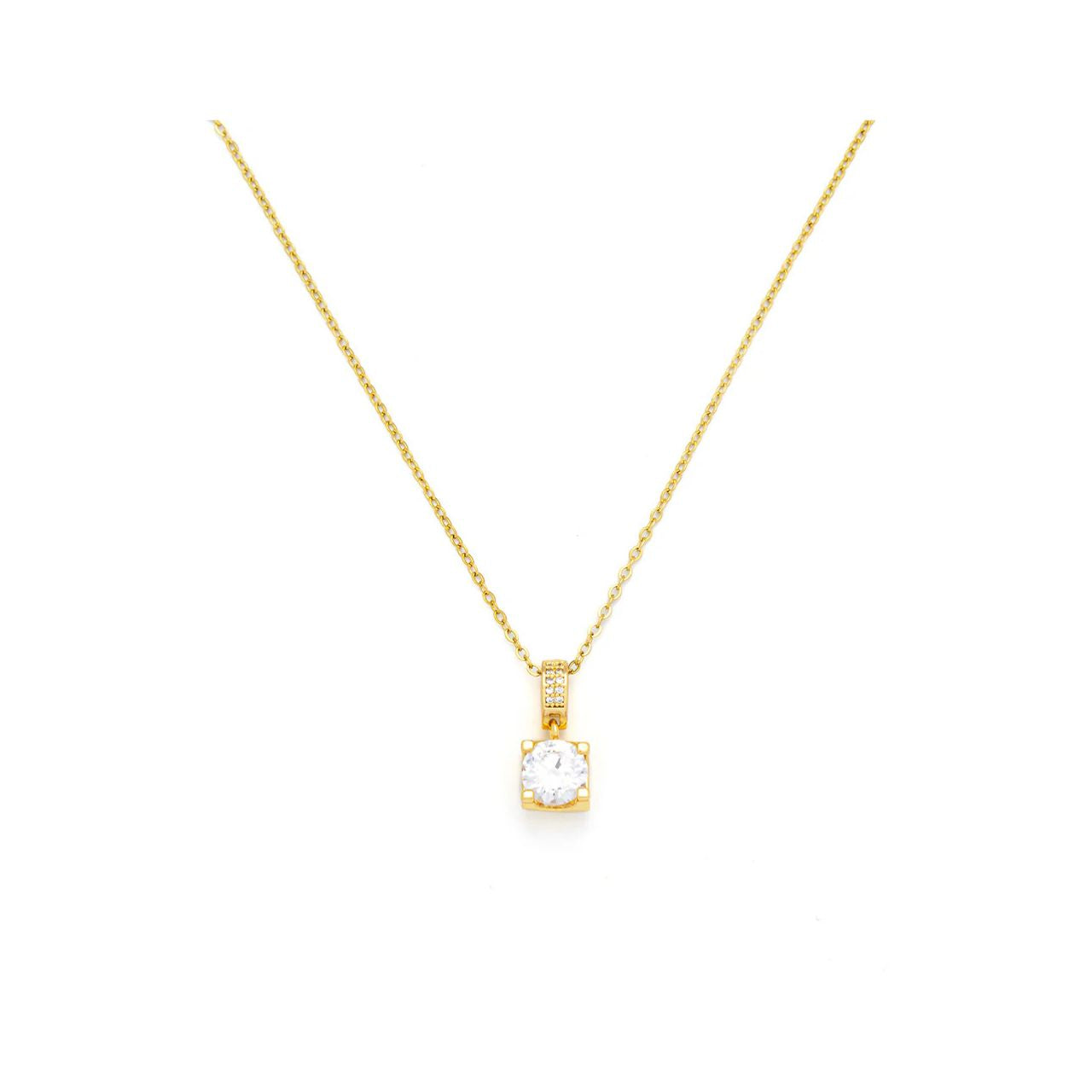 Beautiful CZ solitaire with gold plated chain. Length 41 + 5cm extension. Gold plating.