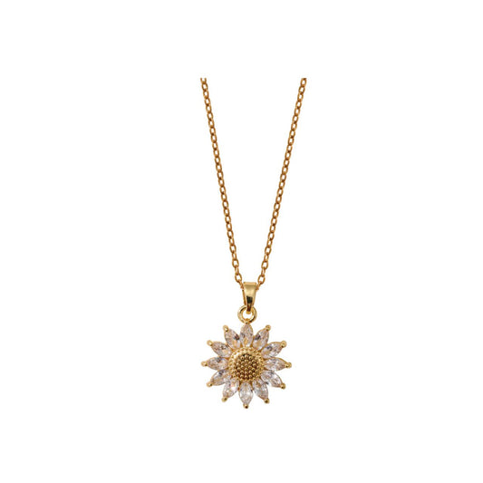 Beautiful sunflower style drop embellished with crystals on fine chain. Length 40 + 5cm extension.