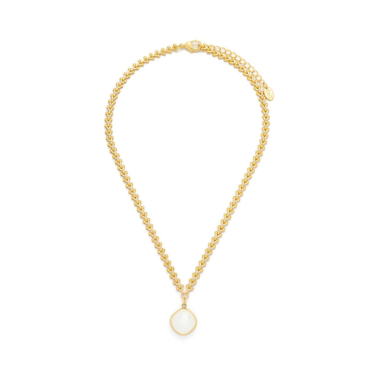 Beautiful flat chain necklace with white opal drop. 18K gold plating & E coating. Length 41 + 5cm extension.