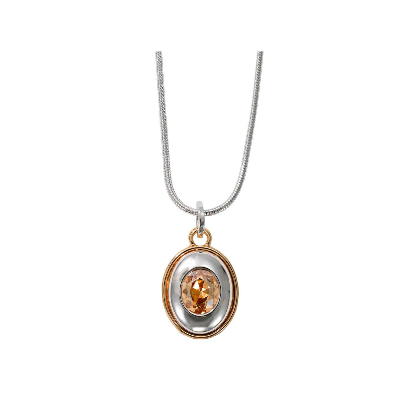 Elegant necklace with chunky mixed metal oval drop embellished with golden shadow crystal. Length 45 + 5cm extension.