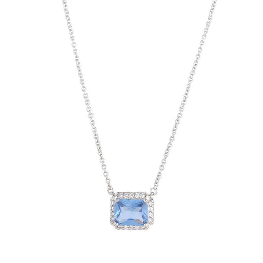 This Knight & Day necklace features a silver-plated design adorned with a horizontal light blue crystal. With its elegant and understated design, this necklace adds a touch of sparkle to any outfit. Made with quality materials and expert craftsmanship, it's a perfect accessory for any occasion.