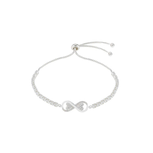 Beautiful silver plated bracelet with slider fastening & Infinity centre piece.
