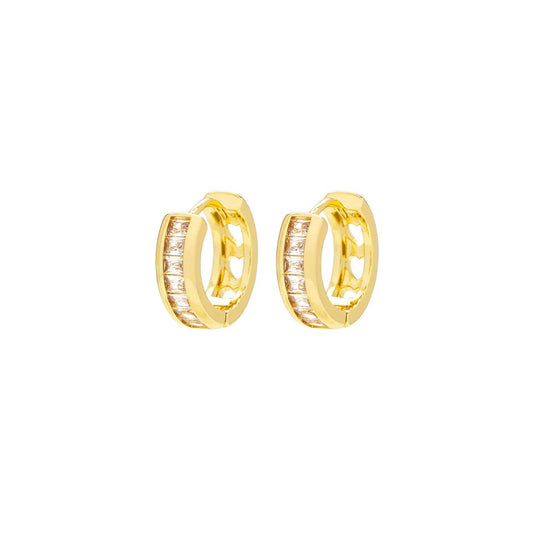 Small hoops with baguette style CZ stones. Inner diameter 12mm. Post & clip fastening.