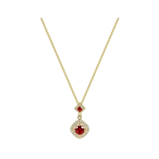 Vintage-inspired double drop pendant featuring stunning deep garnet crystals set among sparkling cubic zirconia stones.