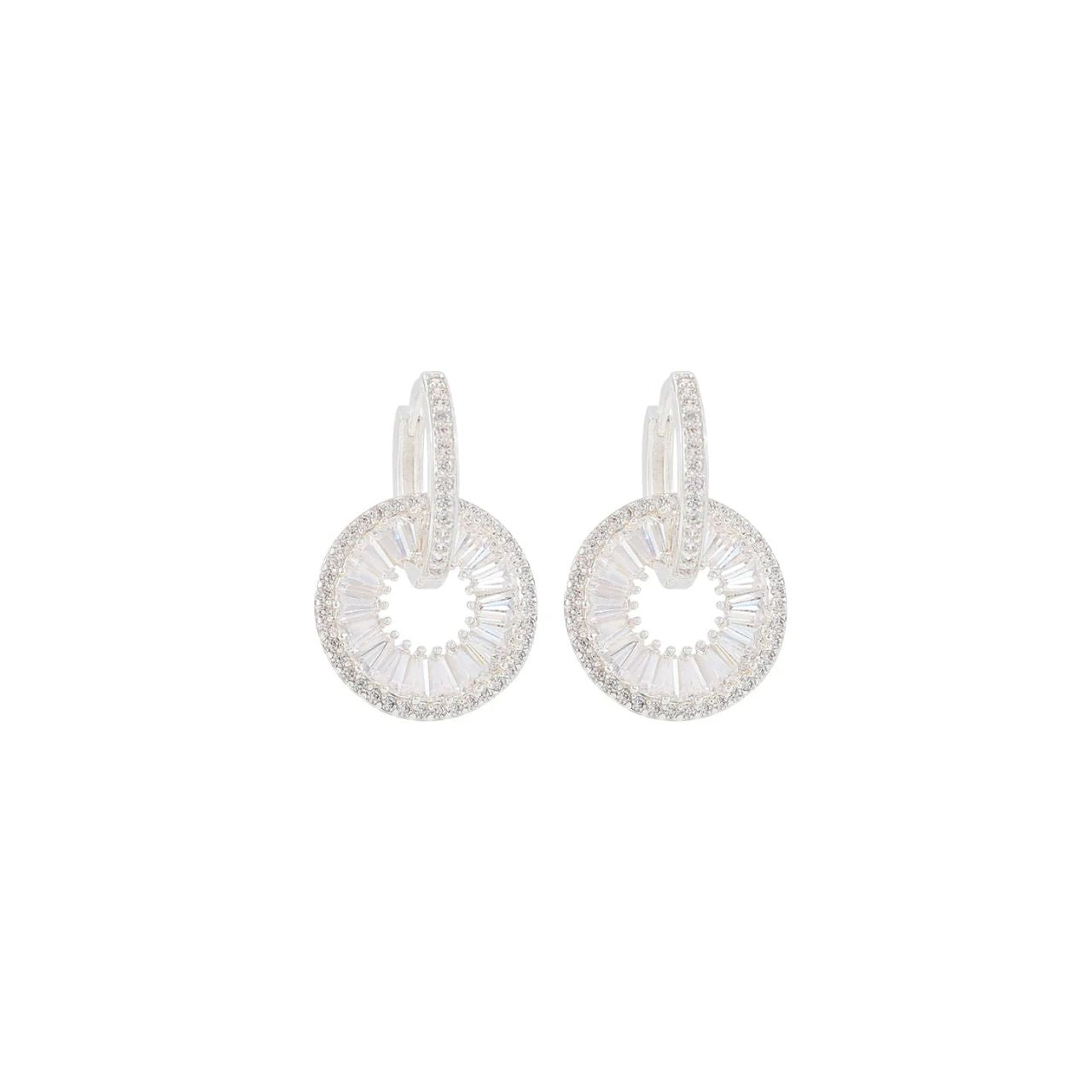 Classic style miniature hoops with removeable disc drop richly encrusted with CZ stones.