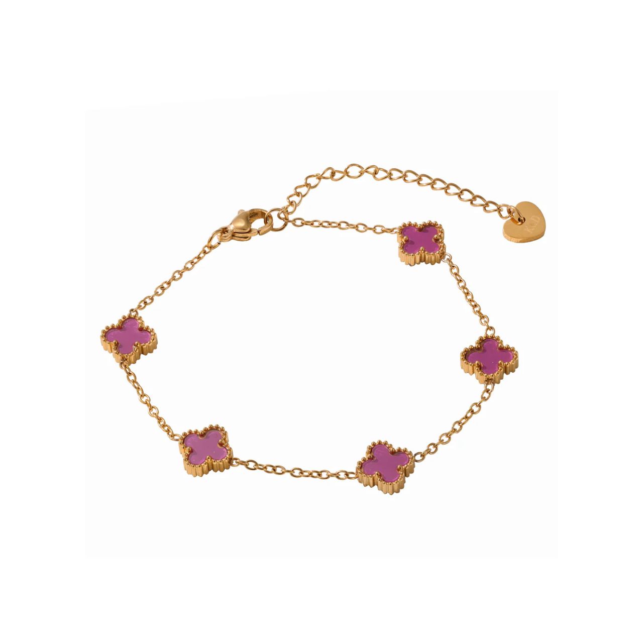 Pretty & delicate lavender clover bracelet with lobster claw fastening.