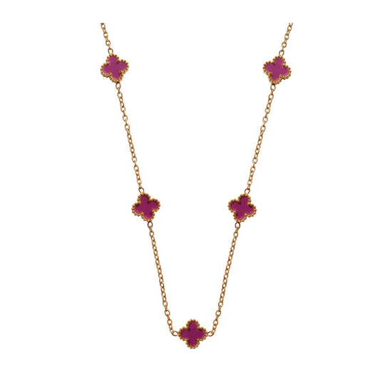 Pretty & delicate lavender clover necklace with lobster claw fastening.