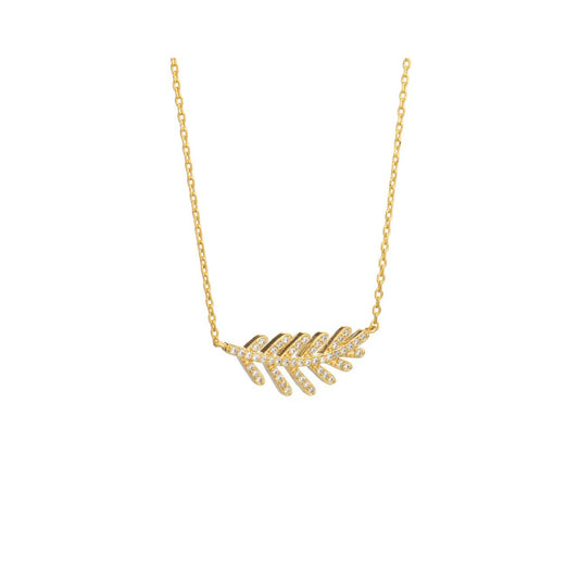 Elegant leaf pendant embellished with CZ stones in micro pavé setting. Gold plating. Length 16" + 2" extension.