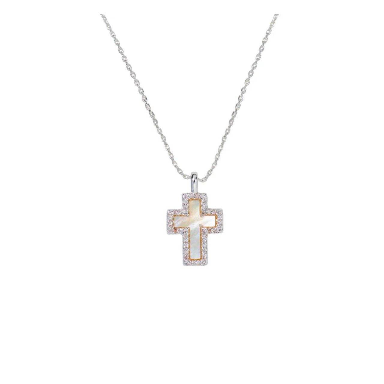Mother of Pearl Silver Plated Cross Pendant by Knight & Day