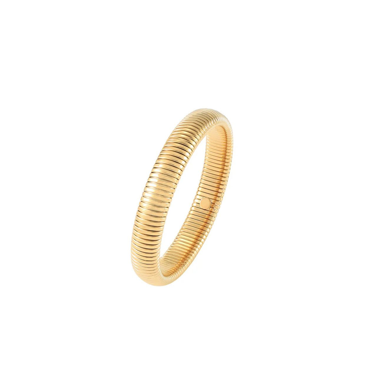 Trendy gold plated bangle. Semi adjustable.