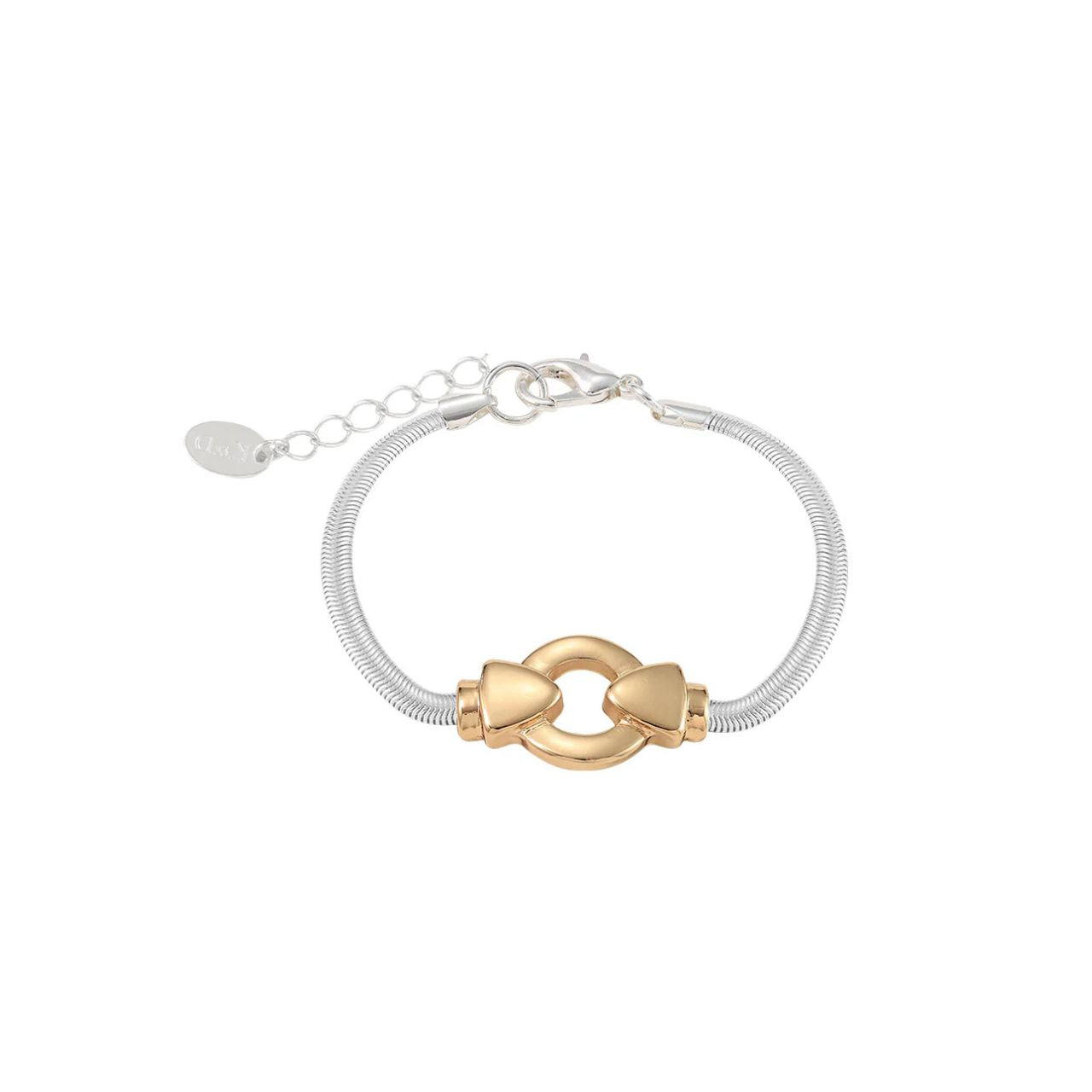 Beautiful flat snake chain with silver plating & gold tone centre piece.