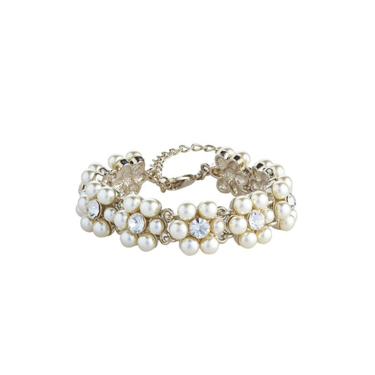 Faux cream pearl, crystal &amp; rhodium bracelet. Beautiful vintage style mix of pearls &amp; crystal. Lobster claw fastening with 3" extension.