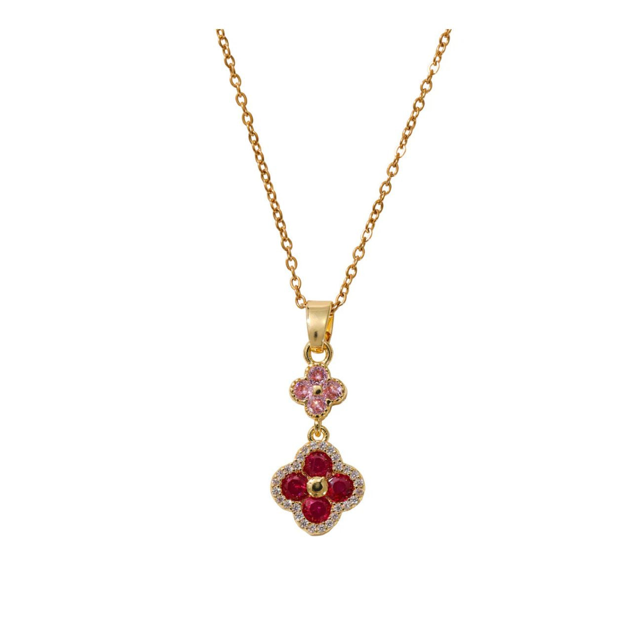 Pretty pink & rose clover drops on fine chain.